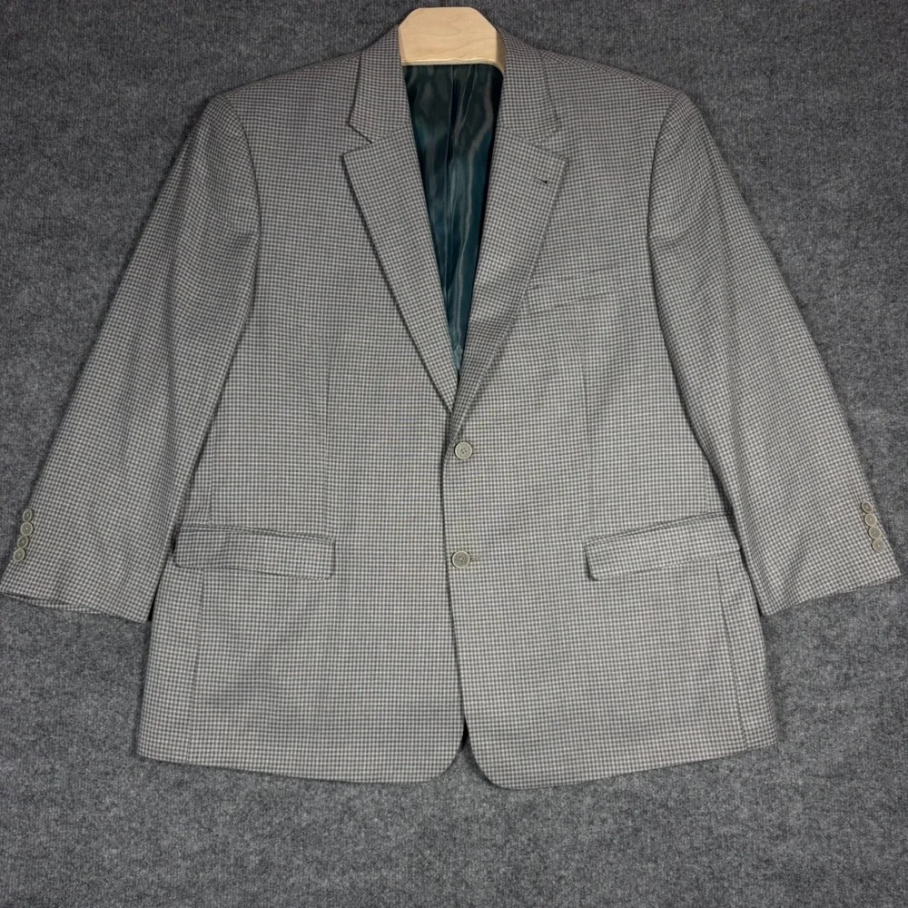 Oak Hill Blazer Houndstooth Sport Coat Mens 2XL 50/52 Grey Viscose EUC
